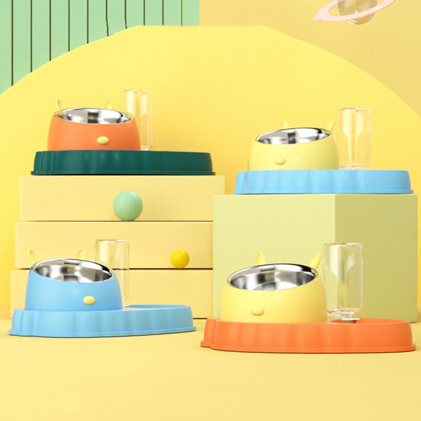 Pet Feeding Station with Water Dispenser - Cute Feeder for Dogs and Cats