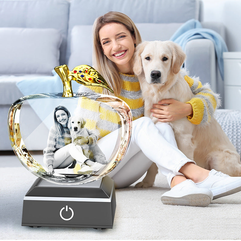 Custom 2D/3D Laser Engraving on Crystal in the Shape of an Apple