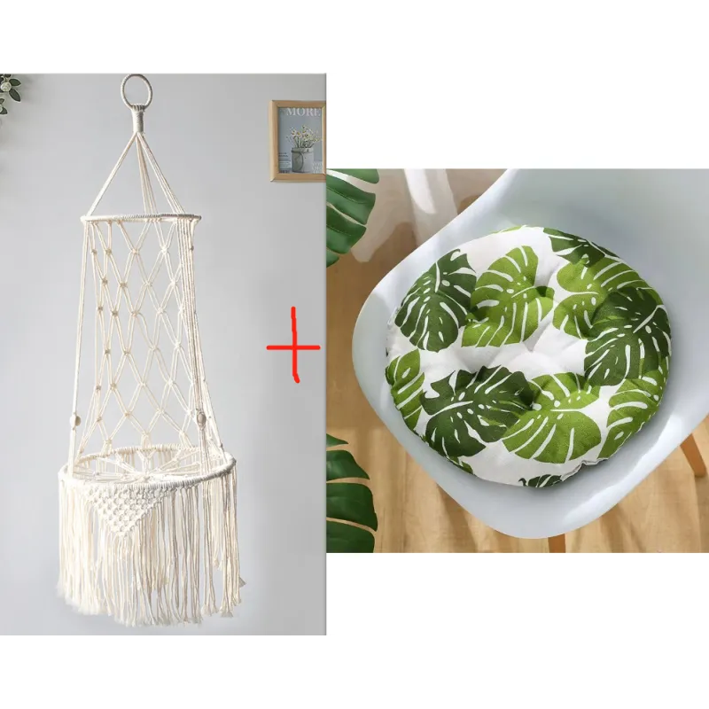 Macrame Hanging Chair for Cats - Boho Hammock with Cozy Cushion for Cats