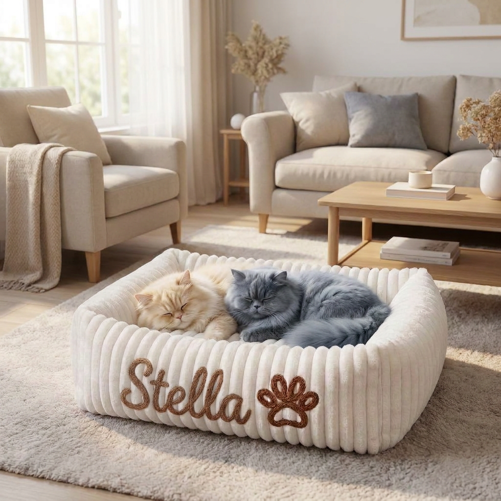 Personalized Fluffy Cloud Cat Bed with Soft Bolsters