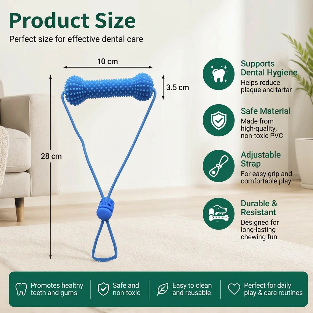 Dog Toothbrush Chew Toy with Adjustable Strap for Easy Dental Care
