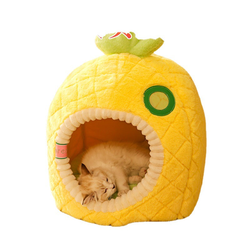 Pineapple – Soft and Comfortable Sleeping Cave for Cats, Fruit-Design Pet Bed