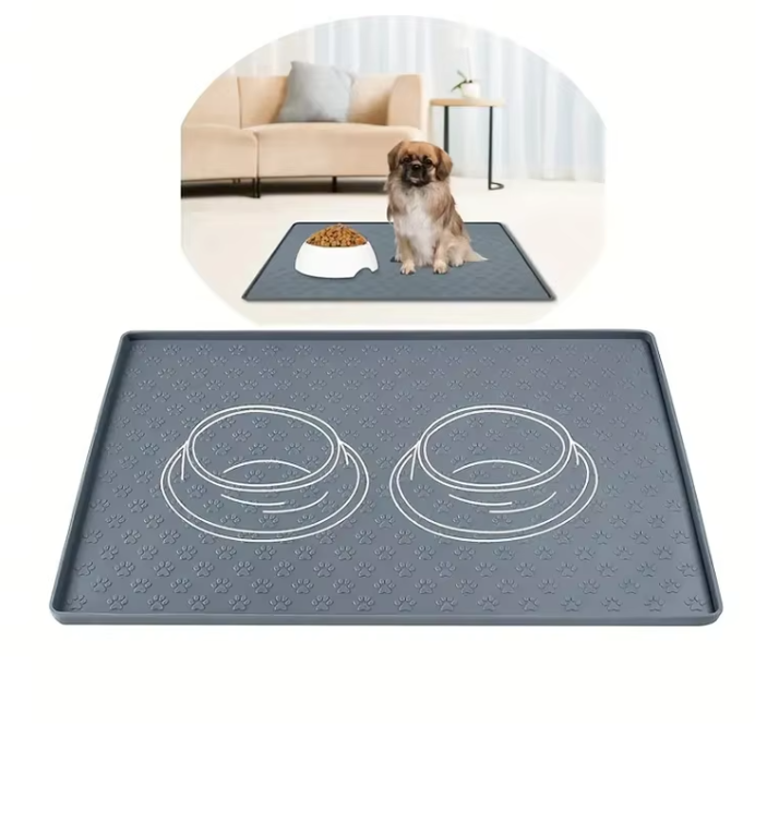 Feeding Mat with Stainless Steel Bowls for Pets