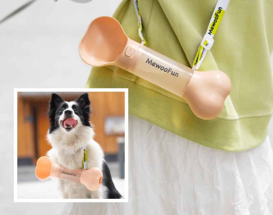 Dog Water Bottle in the Shape of a Bone - Portable Water Dispenser with Bowl