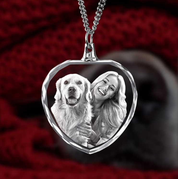 Custom 2D/3D Photo Crystal Heart Necklace