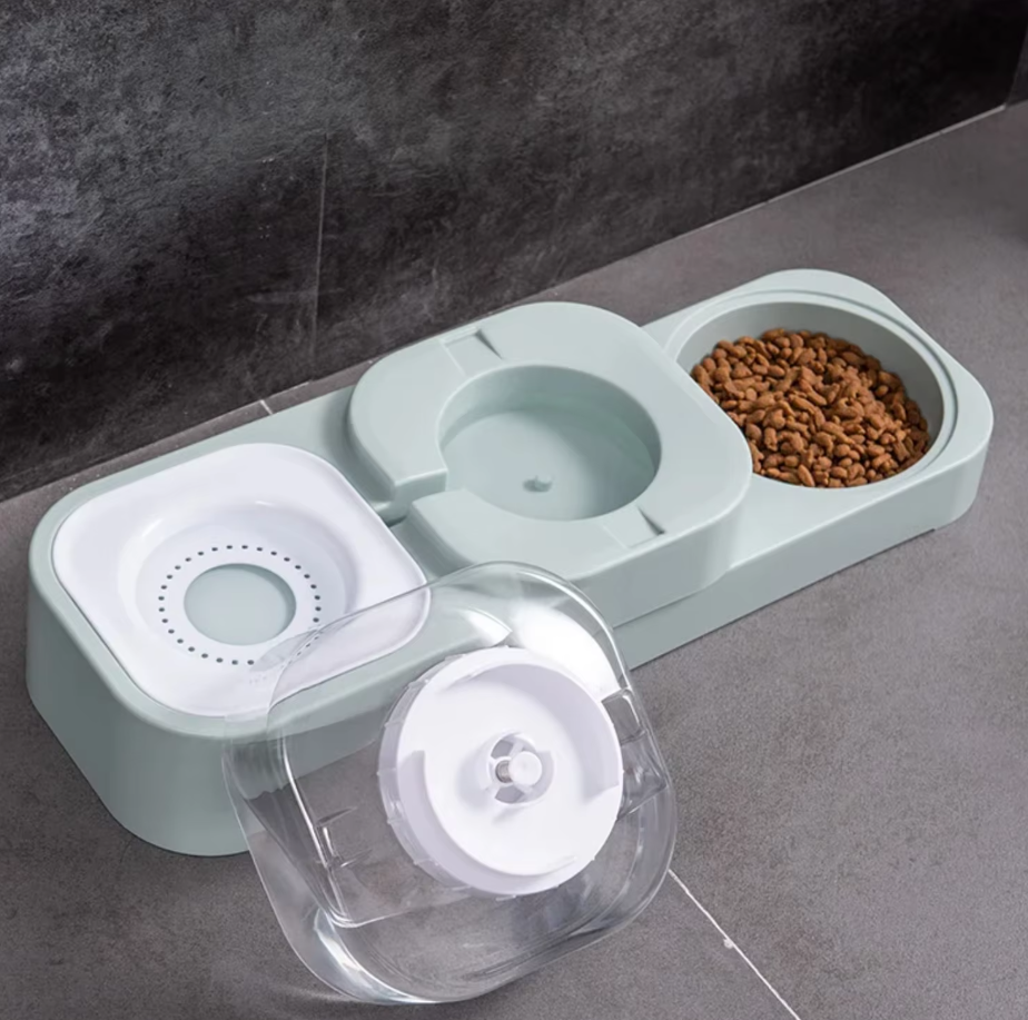 Pet Food and Water Dispenser with Anti-Drop System