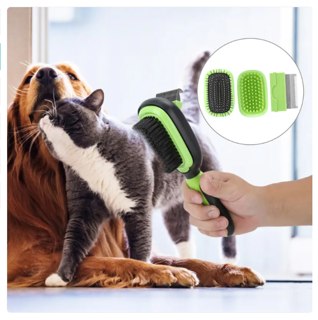 Dog and Cat Brush with Removable Comb - 2-in-1 Brush for Gentle Grooming