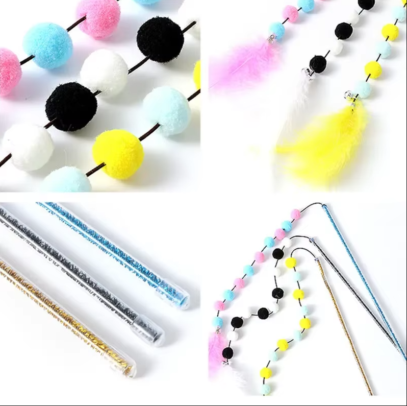 Interactive Cat Fishing Wand with Pom-Pom Feathers – A Fun Game for Curious Cats