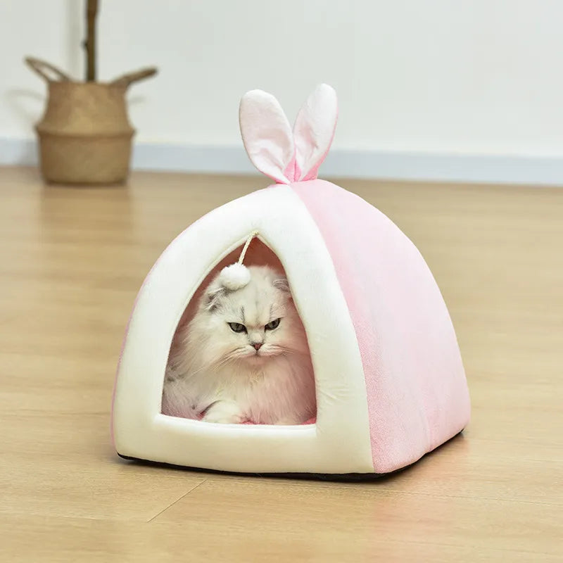 Comfortable and Cozy - Cave-Shaped Cat Bed with Play Ball