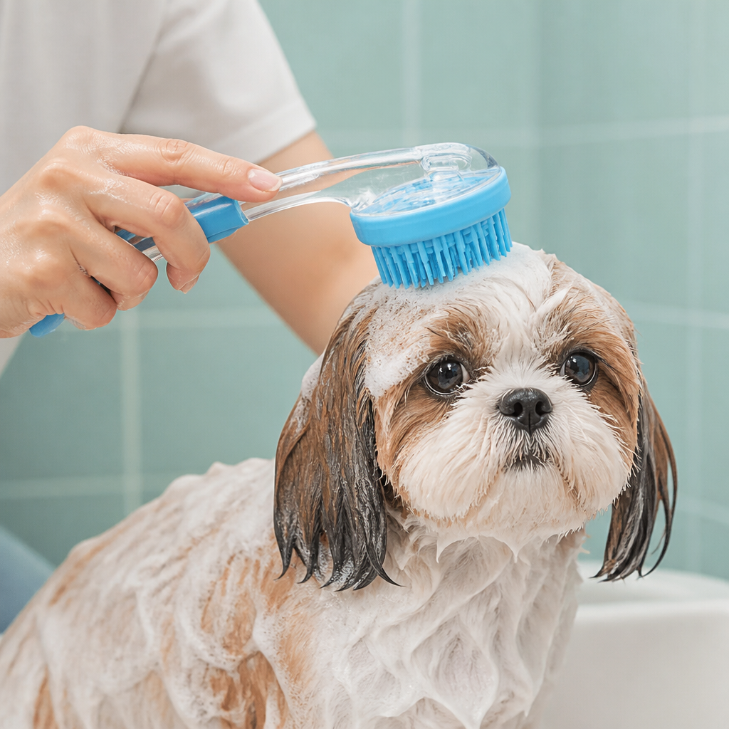 2-in-1 Silicone Pet Bath & Massage Brush with Shampoo Dispenser