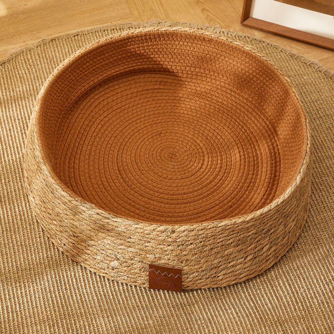 Handwoven Rattan Cat Bed with Scratching Surface