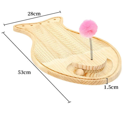 Wooden Cat Toy Scratching Post - Interactive Play Mat with Feather and Ball