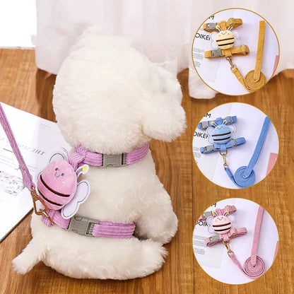 Adorable Dog Harness with Bee Pattern - Adjustable Leash
