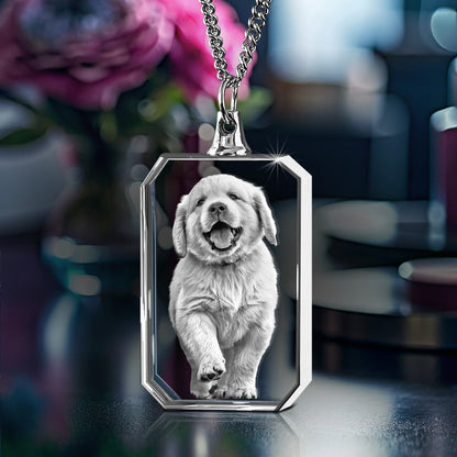 Personalised 2D/3D Photo Crystal Necklace In Square Shape