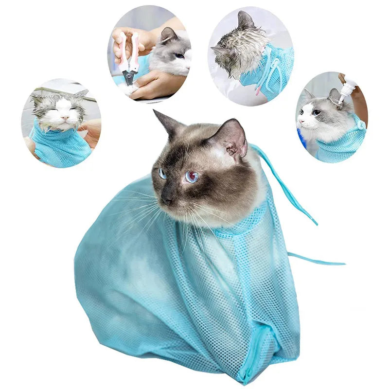 Cat Grooming Bag with Mesh Fabric for Safe Bathing and Nail Care
