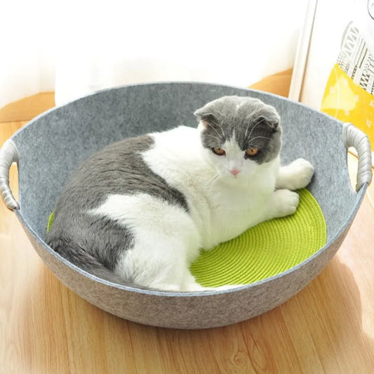 Felt Pet Bed for Cats - Soft and Comfortable Basket with Handles