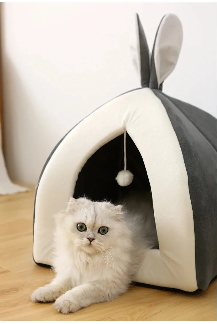 Comfortable and Cozy - Cave-Shaped Cat Bed with Play Ball