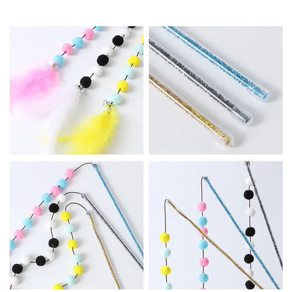 Interactive Cat Toy with Pom-Poms and Feathers – Fun Fishing Rod for Cats