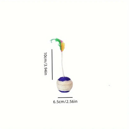Interactive Cat Ball with Feathers and Sisal Rope