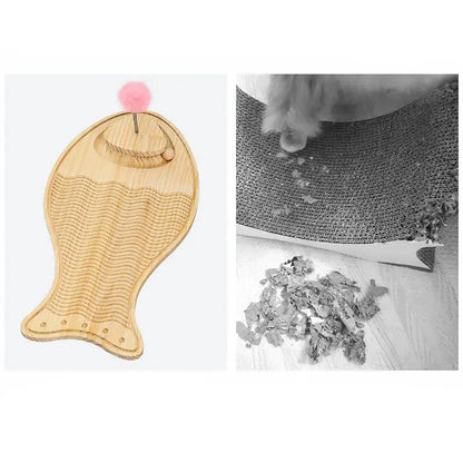 Wooden Cat Toy Scratching Post - Interactive Play Mat with Feather and Ball