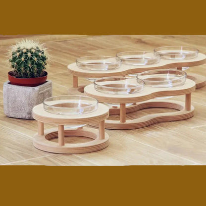 Elevated Wooden and Glass Bowl for Dogs and Cats with Non-Slip Stand