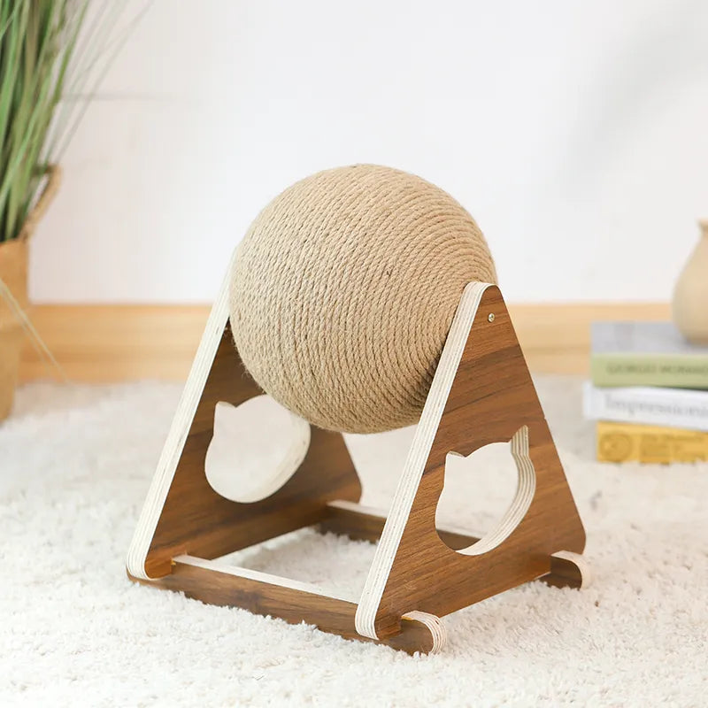 360° Cat Scratching Ball – Innovative Cat Tree with Rotating Sisal Ball and Solid Wood Frame