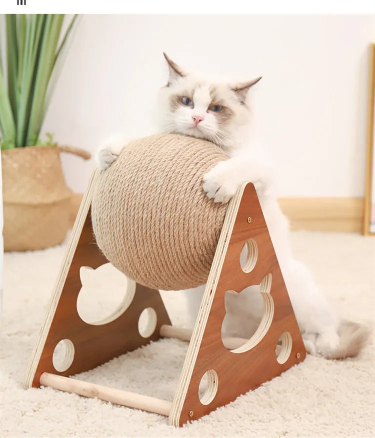 360° Cat Scratching Ball – Innovative Cat Tree with Rotating Sisal Ball and Solid Wood Frame