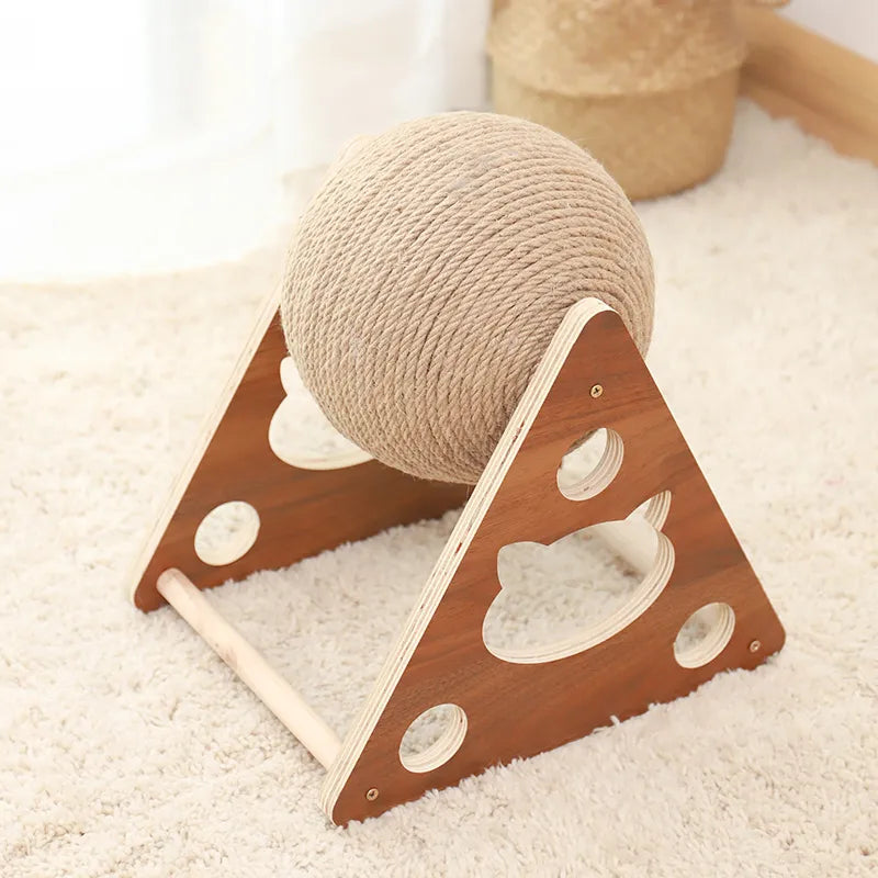 360° Cat Scratching Ball – Innovative Cat Tree with Rotating Sisal Ball and Solid Wood Frame