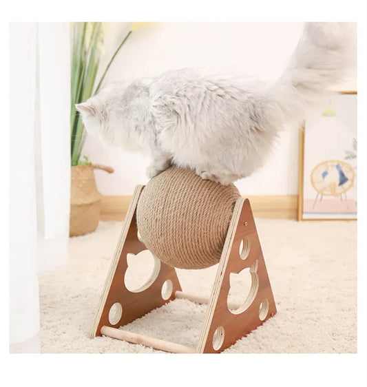 360° Cat Scratching Ball – Innovative Cat Tree with Rotating Sisal Ball and Solid Wood Frame