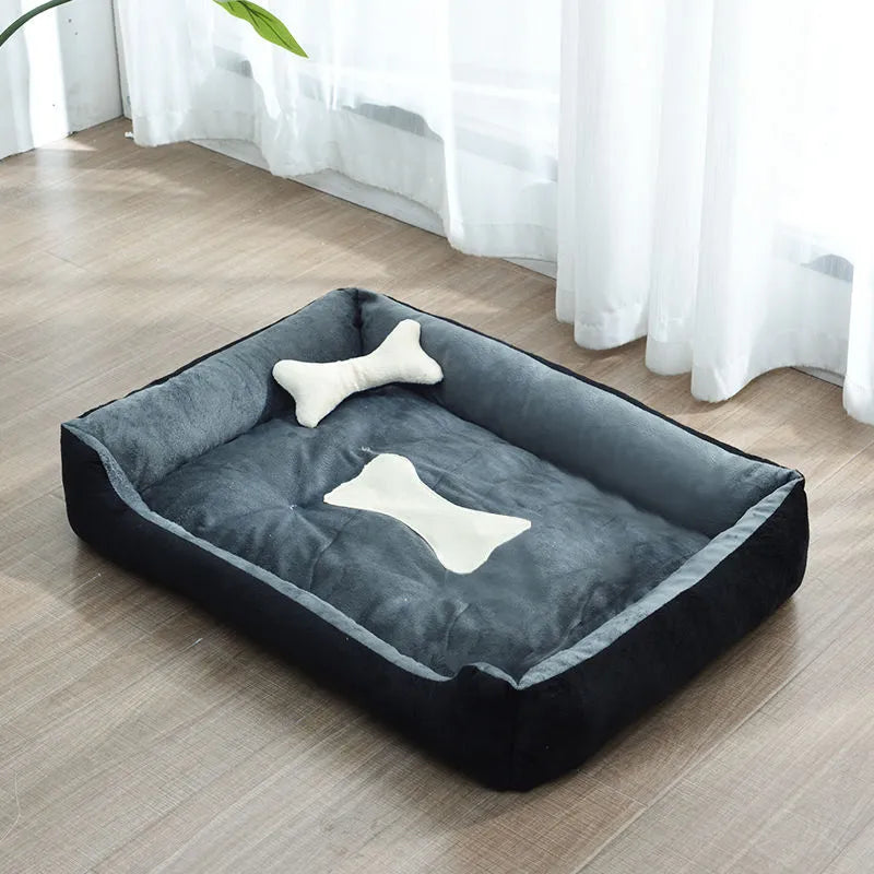 Soft Bed for Small Pets with Raised Edges and Bone-Shaped Cushion