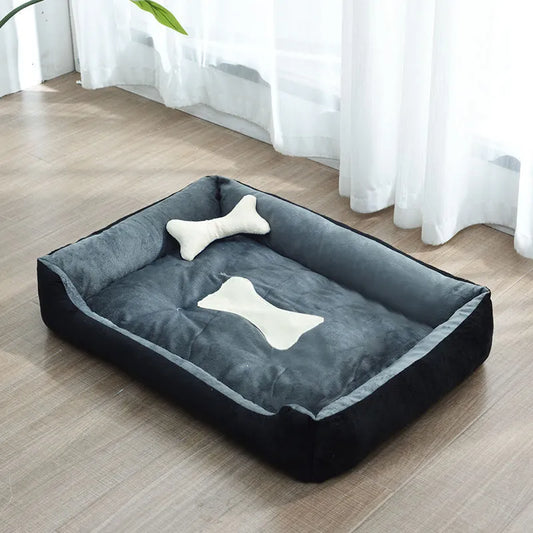 Soft Bed for Small Pets with Raised Edges and Bone-Shaped Cushion