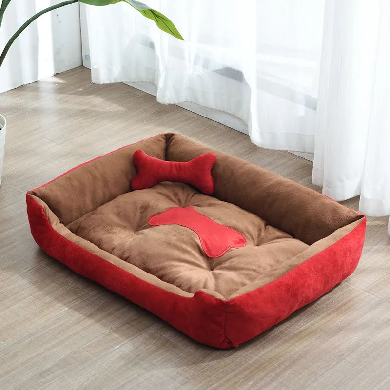 Soft Bed for Small Pets with Raised Edges and Bone-Shaped Cushion