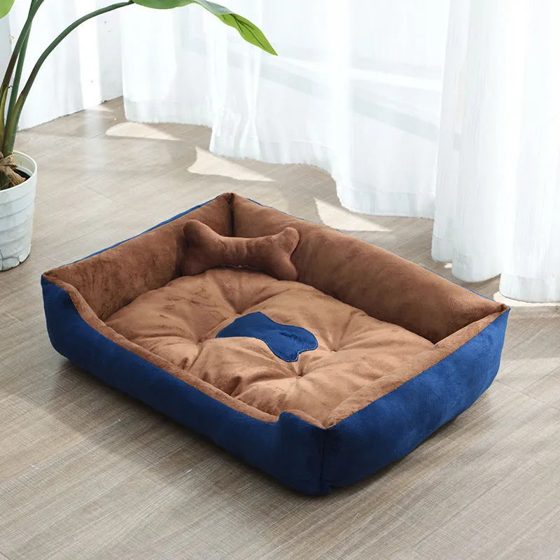 Soft Bed for Small Pets with Raised Edges and Bone-Shaped Cushion
