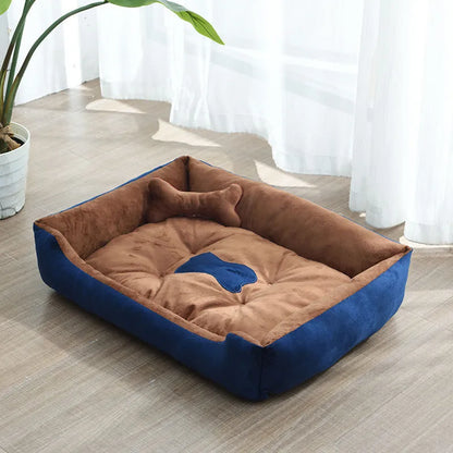 Soft Bed for Small Pets with Raised Edges and Bone-Shaped Cushion