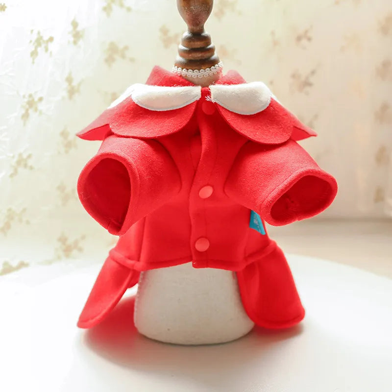 Red Dog Coat with Elegant Collar - Soft and Comfortable for Small Dogs