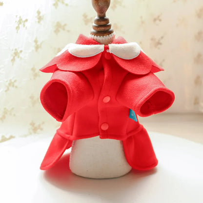Red Dog Coat with Elegant Collar - Soft and Comfortable for Small Dogs