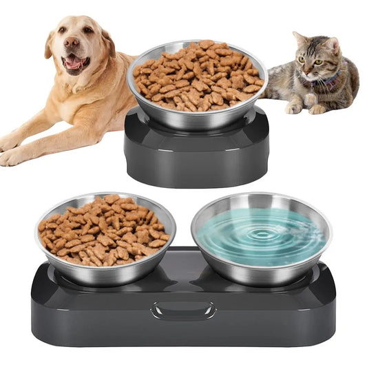 Double Cat Bowl in Stainless Steel with Stand
