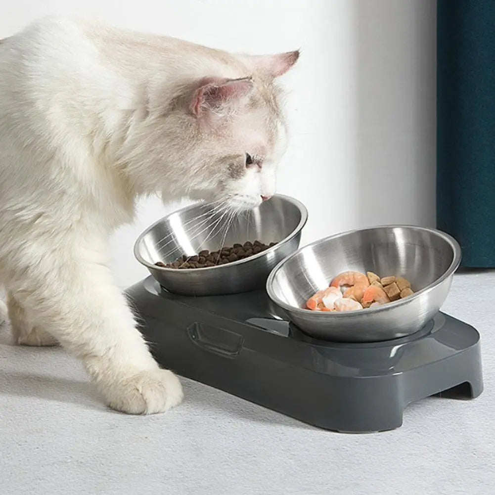 Double Cat Bowl in Stainless Steel with Stand
