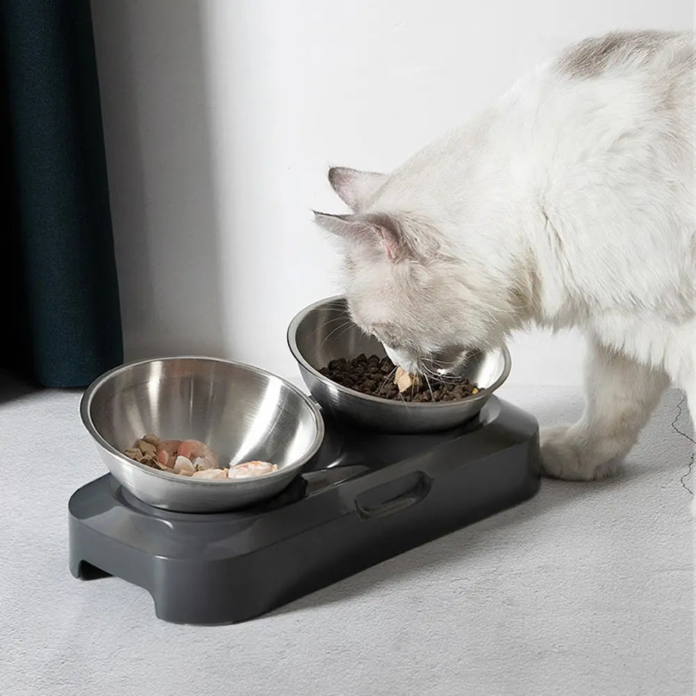 Double Cat Bowl in Stainless Steel with Stand