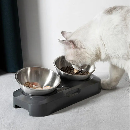 Double Cat Bowl in Stainless Steel with Stand