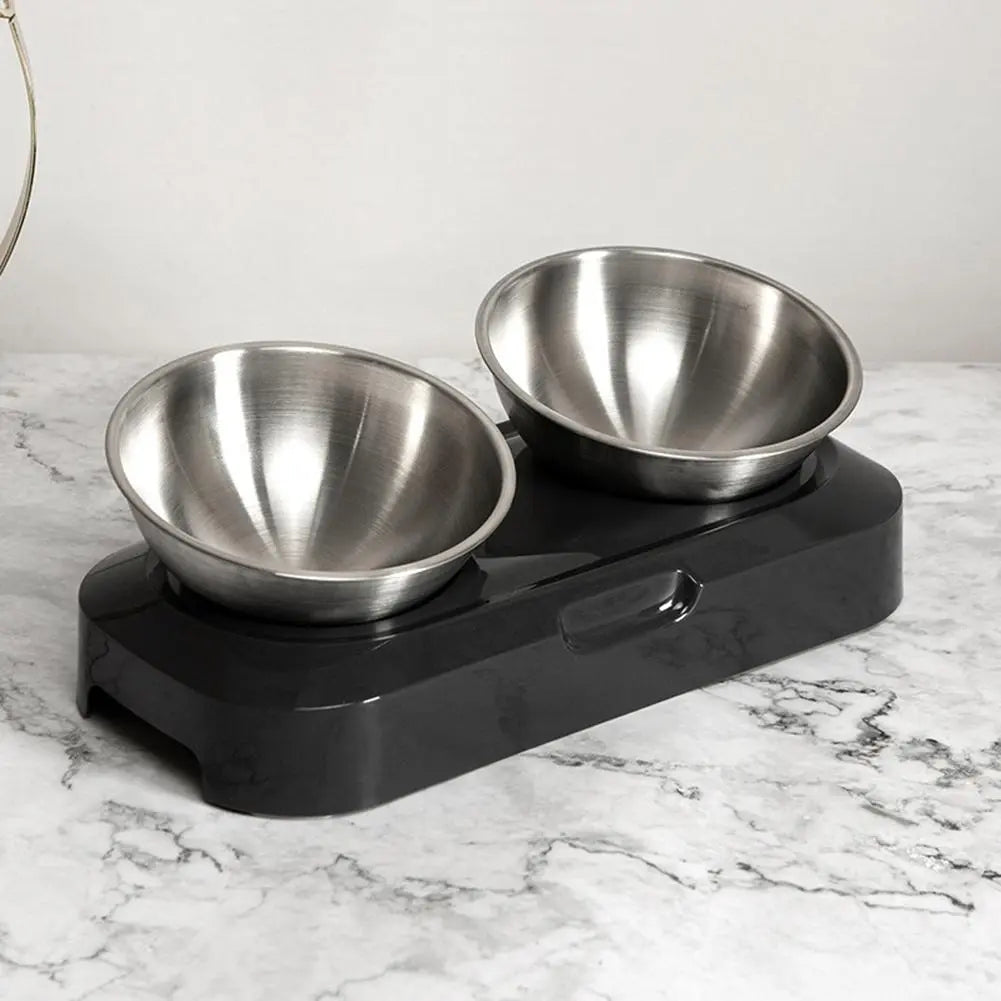 Double Cat Bowl in Stainless Steel with Stand