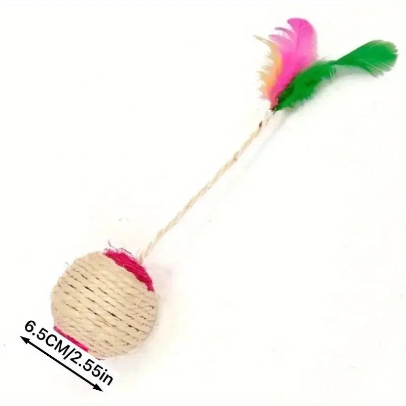 Interactive Cat Ball with Feathers and Sisal Rope