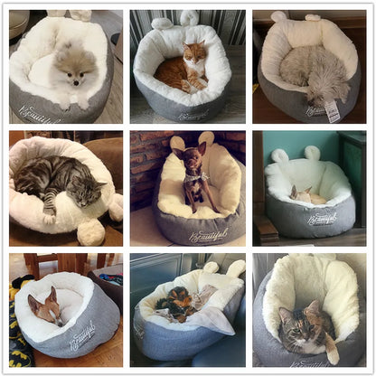 Cozy Cat Bed with Ear Design - Soft and Comfortable for Cats and Small Dogs