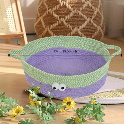 Pretty Handwoven Cotton Rope Cat Bed, Designed in the Shape of an Animal