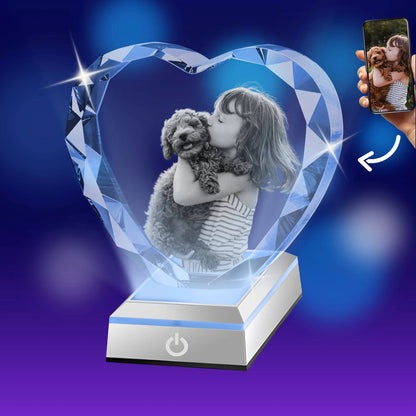 Custom 2D/3D Crystal Heart with Laser Engraving and Light
