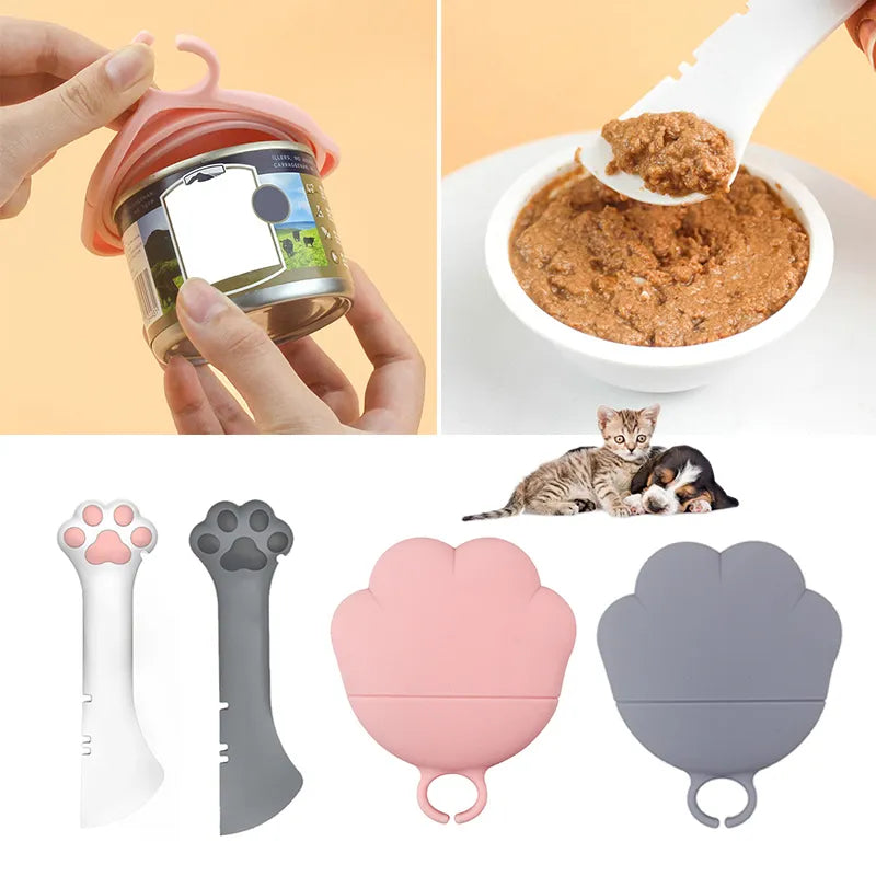 Silicone Food Dispenser for Pets - Flexible Can Opener and Paw-Shaped Spoon