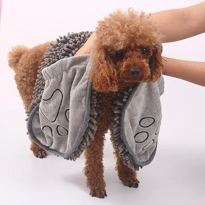 Absorbent Dog Glove with Embroidered Paw for Quick Drying