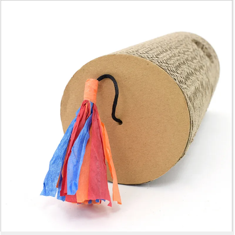 Cardboard Cat Scratching Roll - Scratching Toy with Multicolored Fringe and Hole