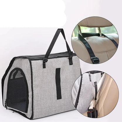 Safe Car Dog Seat – Foldable Pet Carrier with Mesh Windows and Harness System