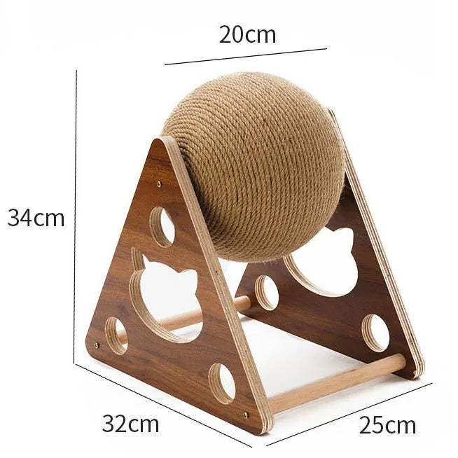360° Cat Scratching Ball – Innovative Cat Tree with Rotating Sisal Ball and Solid Wood Frame